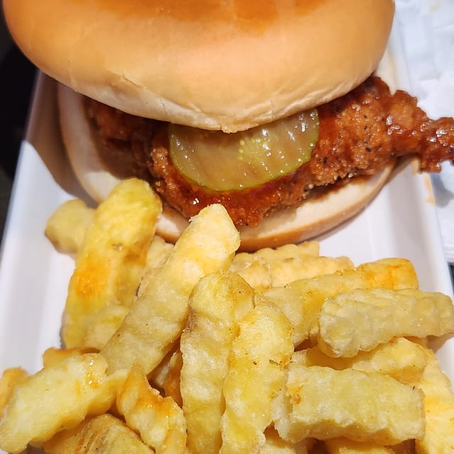 Fried Chicken Sand with Fries.